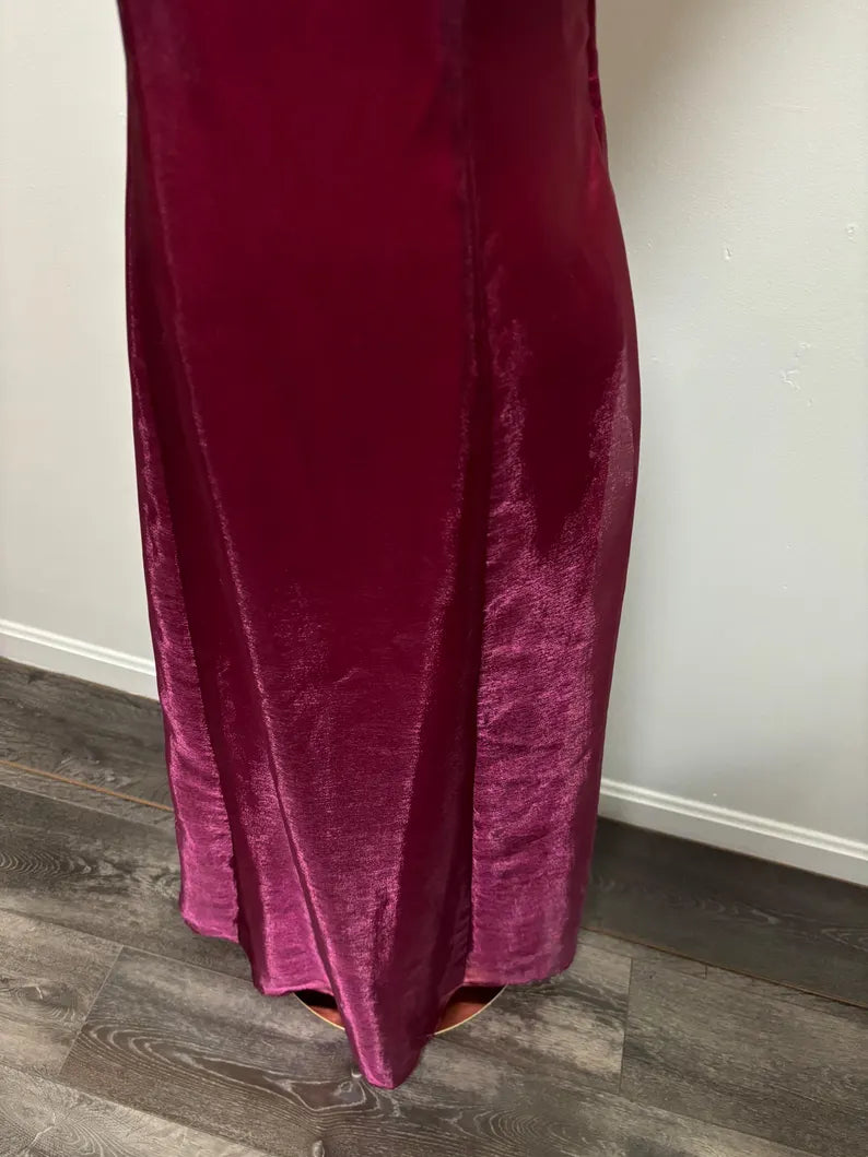 Dark red burgundy retro fashion simple fashion shiny exquisite beaded lace-up back long satin elegant princess ball gown, evening dress, party dress nv3709