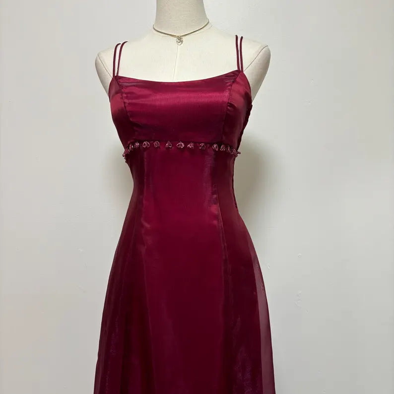 Dark red burgundy retro fashion simple fashion shiny exquisite beaded lace-up back long satin elegant princess ball gown, evening dress, party dress nv3709