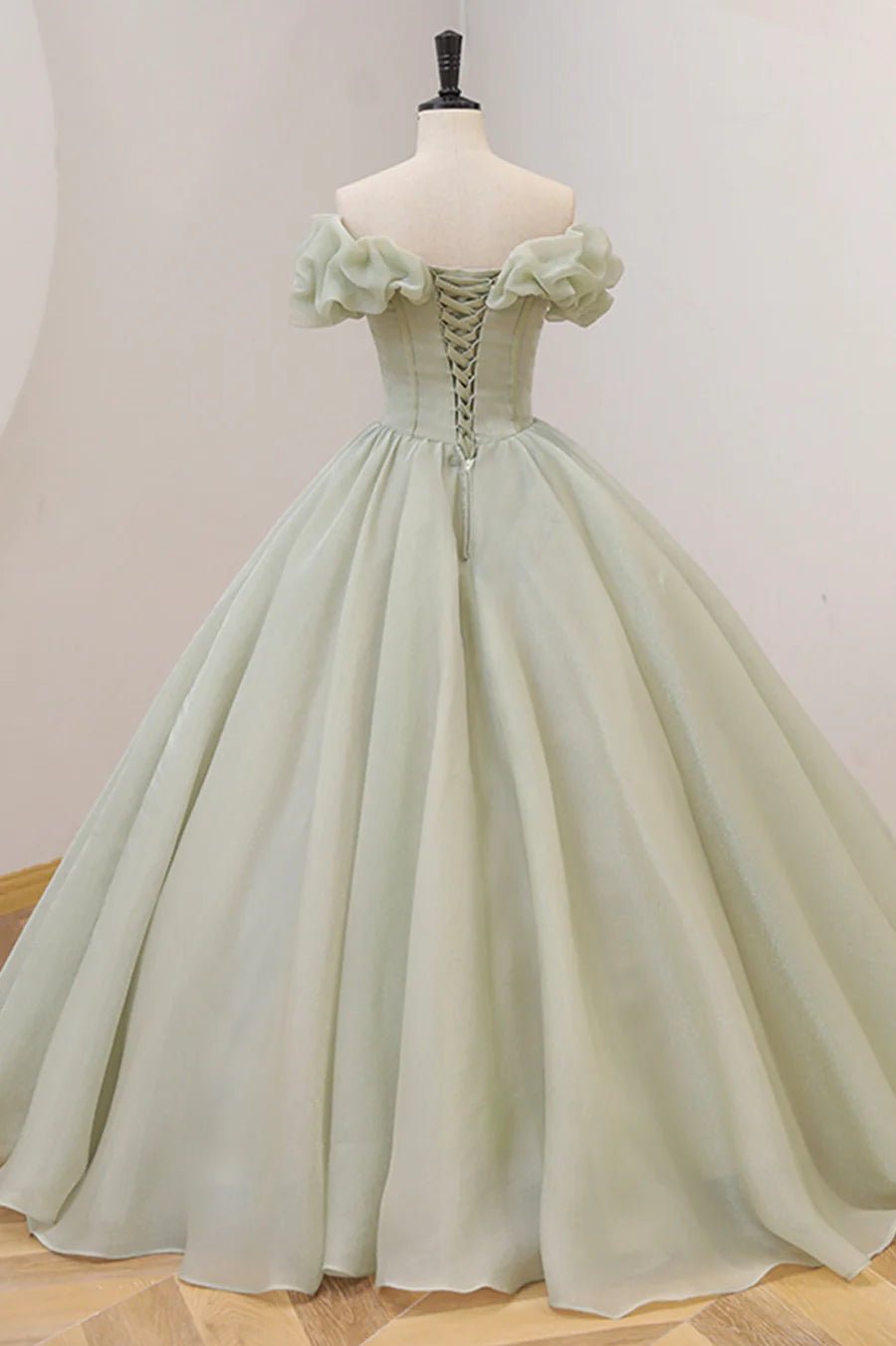 Green Ball Gown, A-Line Off the Shoulder Evening Gown with Beaded nv1589