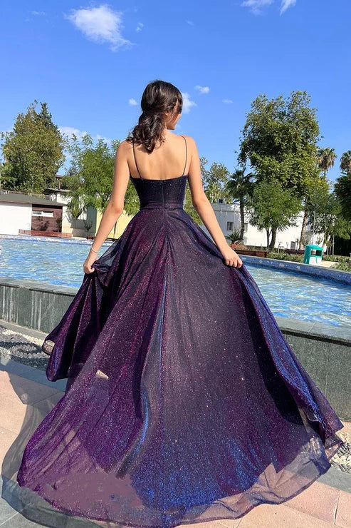 A-line sweetheart spaghetti strap glitter tulle long ball gown formal evening dress nv1759