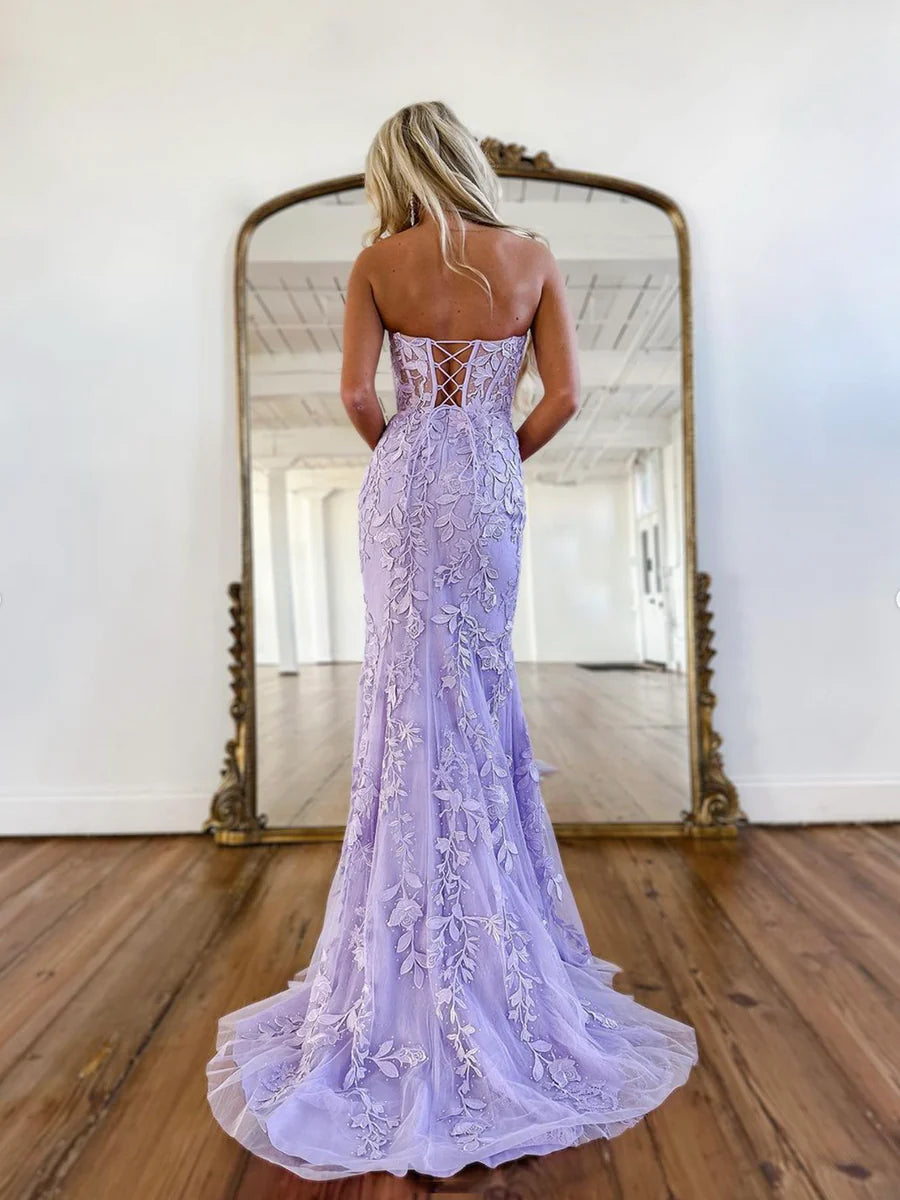 Mermaid Sweetheart Sleeveless Long Prom Dresses, Lace Evening Dresses nv1440