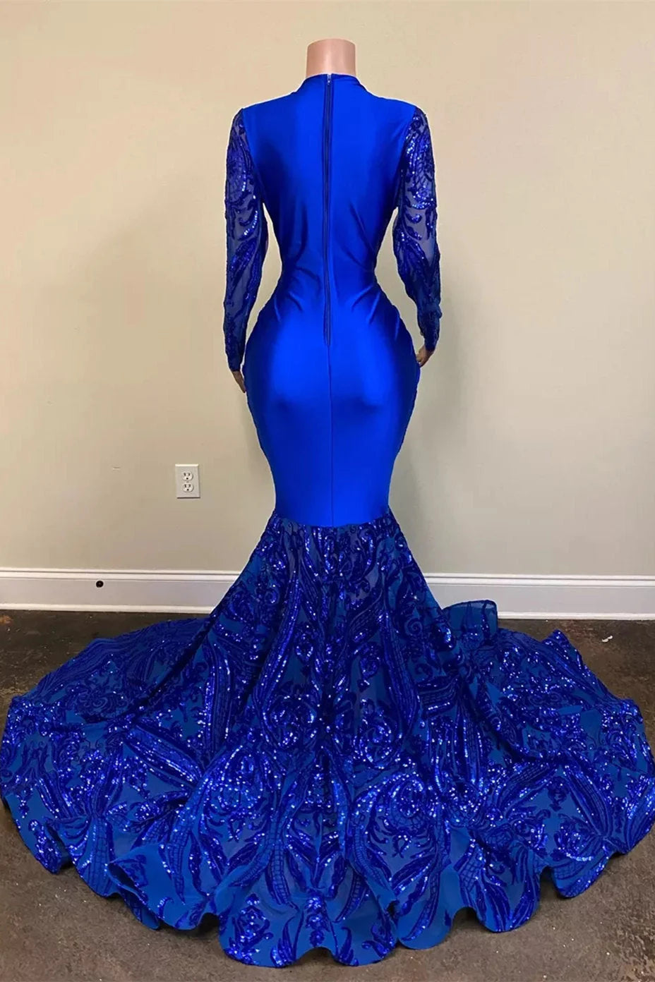 Blue shiny sexy v-neck long sleeves formal prom dress evening gown party dress  nv111