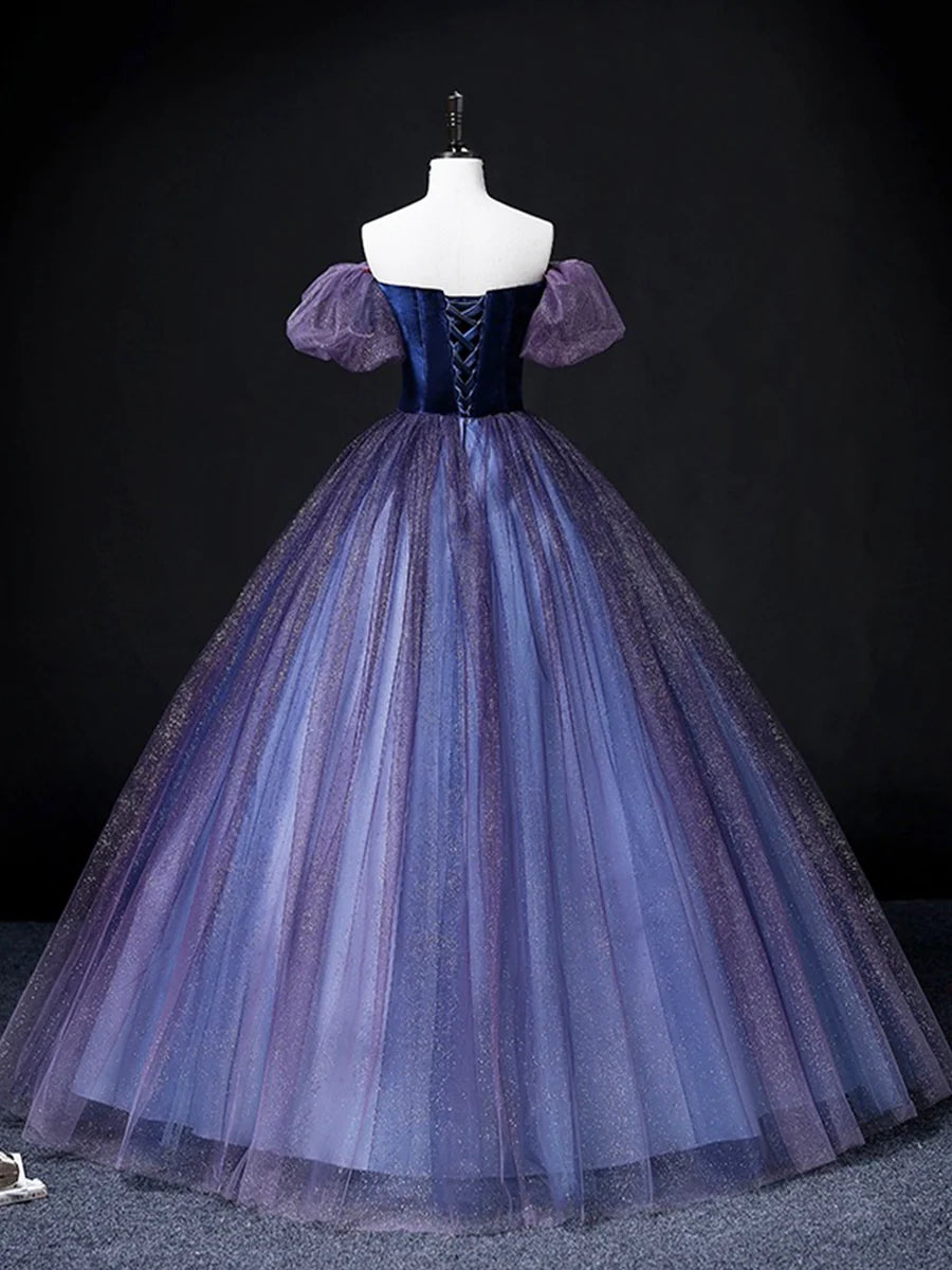 Beautiful Velvet Tulle Long Prom Dress, Purple A-line Party Dress sweet 16 Dress nv1421
