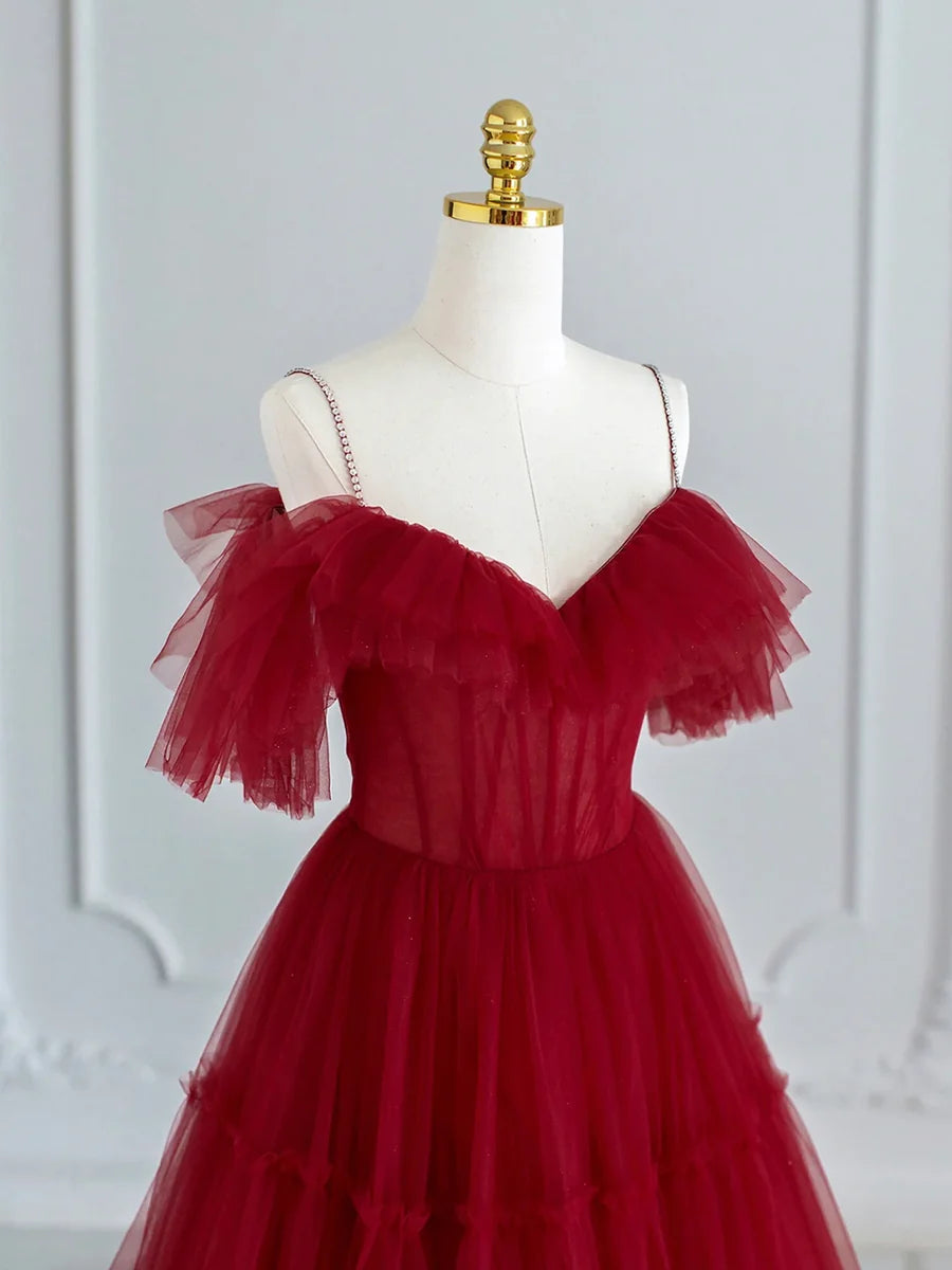 Black V-neck Spaghetti Strap Tea Length Prom Dress, Cute A-Line Evening Party Dress nv1636