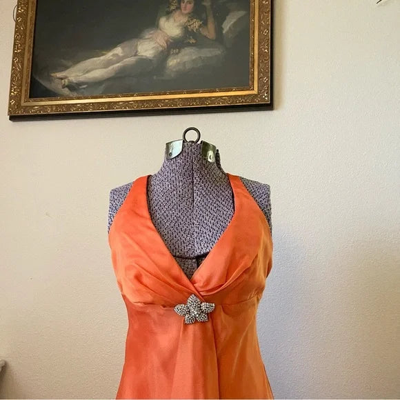 Orange Fashion Elegant Off Shoulder Exquisite Strap Long Satin Formal Prom Dress Evening Gown Party Dress nv3651