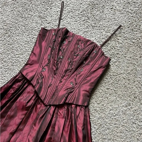 NiceVestidos--Sleeveless Wine Red Satin A line Floor length Evening Dress NV5778