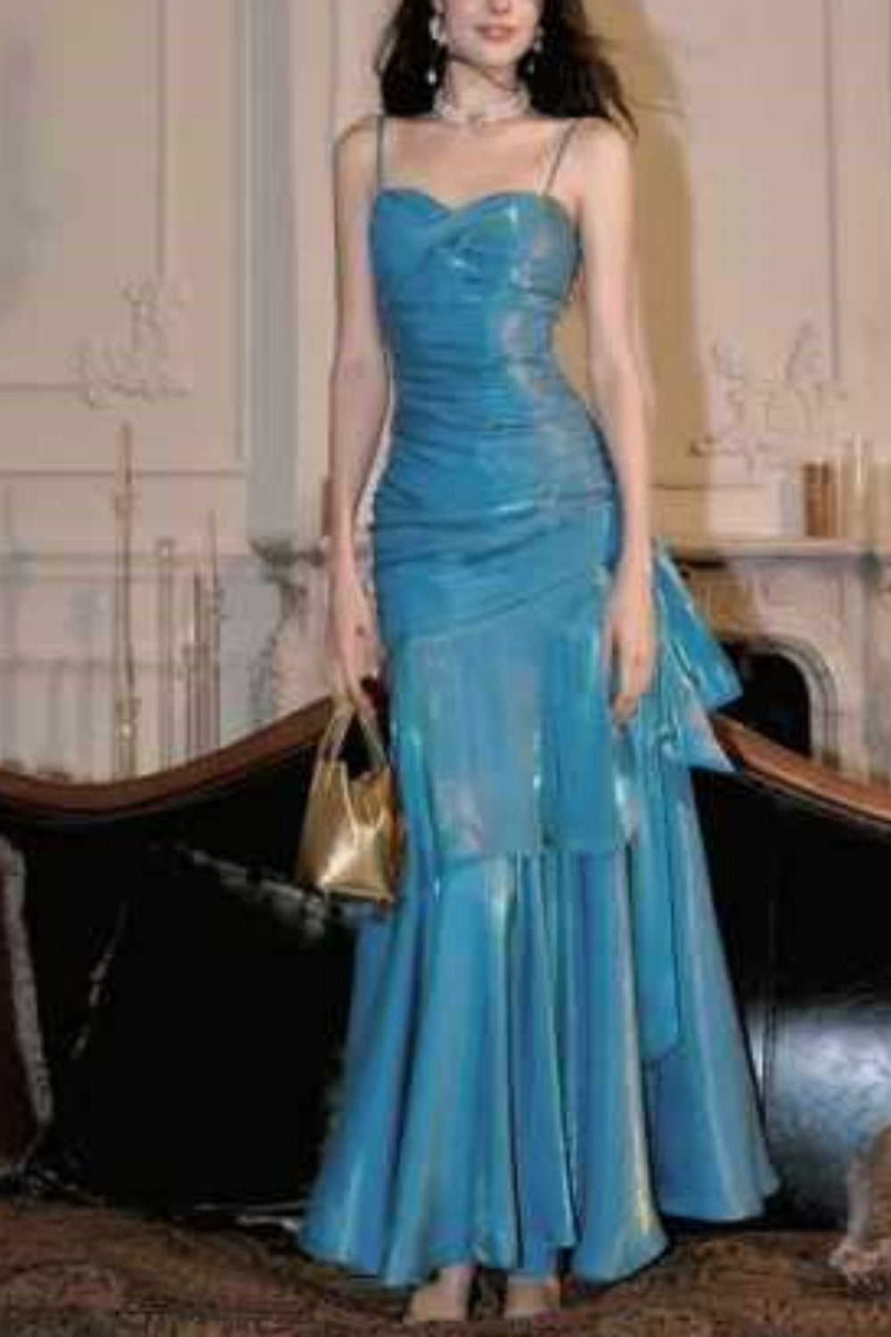 NiceVestidos--Sleeveless Lake Blue Shiny Slim fit Floor length Evening Dress NV5784