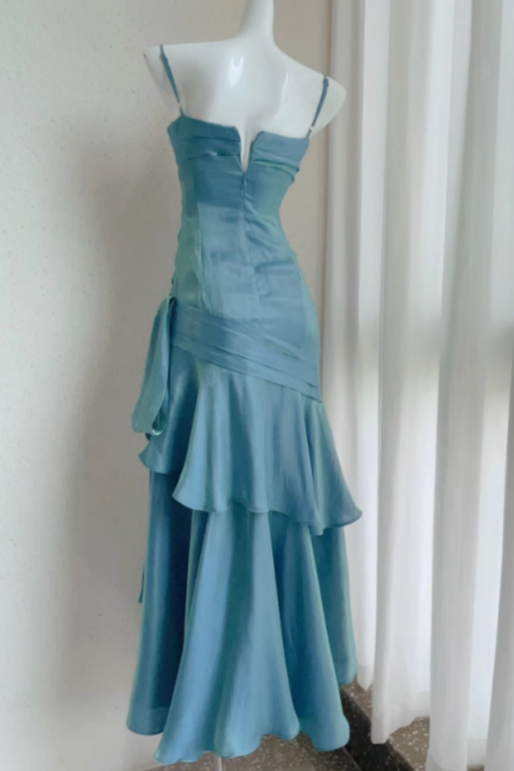 NiceVestidos--Sleeveless Lake Blue Shiny Slim fit Floor length Evening Dress NV5784