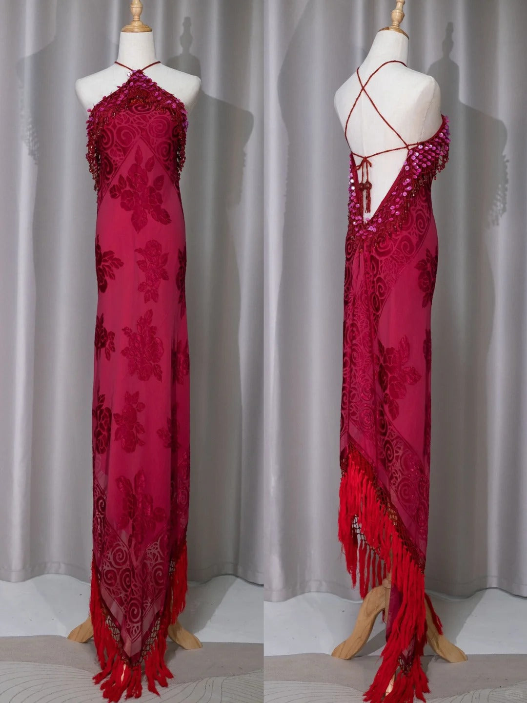 Pink Floral Sequined Long Chiffon Prom Dress Evening Dress Party Dress nv5129