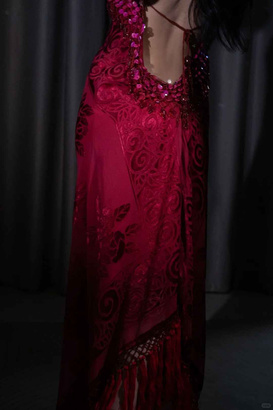 Pink Floral Sequined Long Chiffon Prom Dress Evening Dress Party Dress nv5129