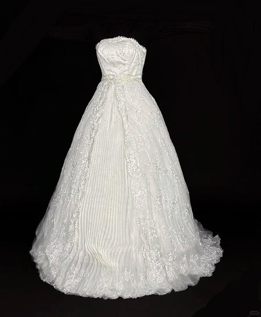 White floral elegant long lace tulle ball gown evening dress nv4919