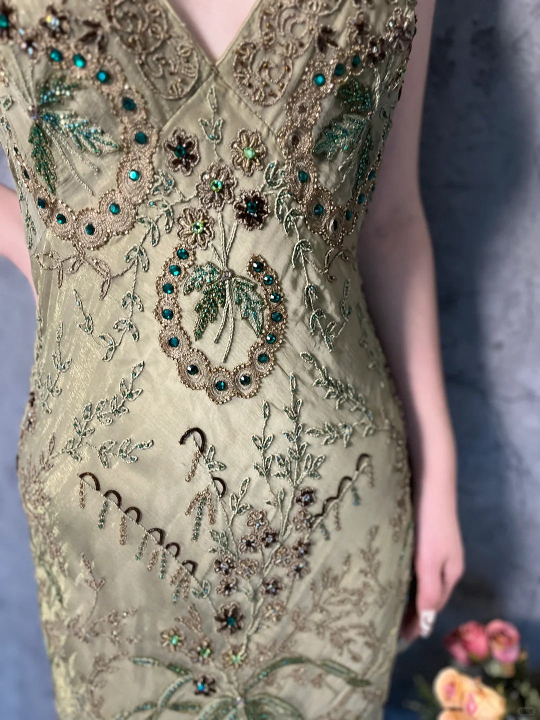 Enchanting dark green vintage long exquisite beaded prom dress nv5434