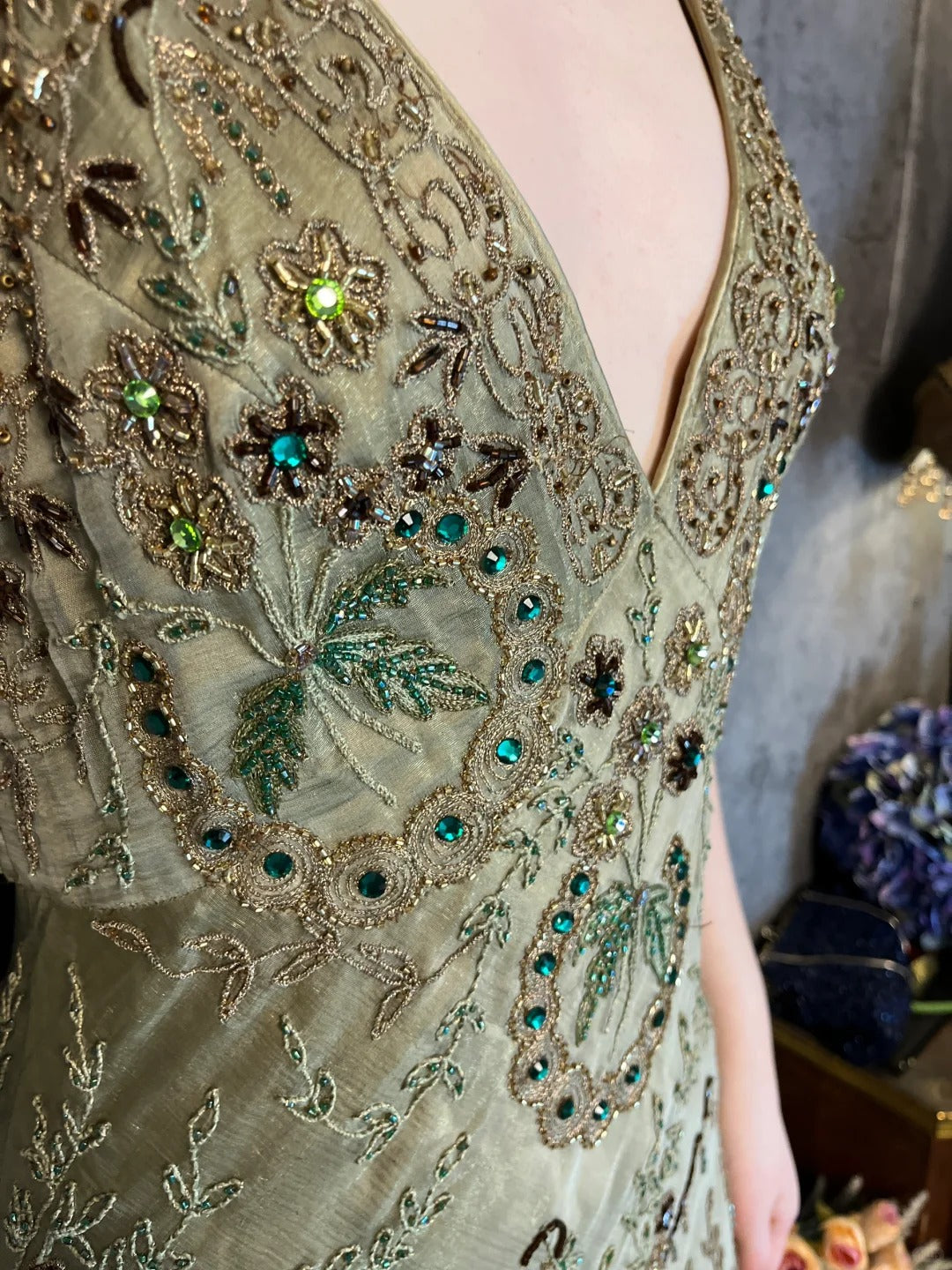 Enchanting dark green vintage long exquisite beaded prom dress nv5434