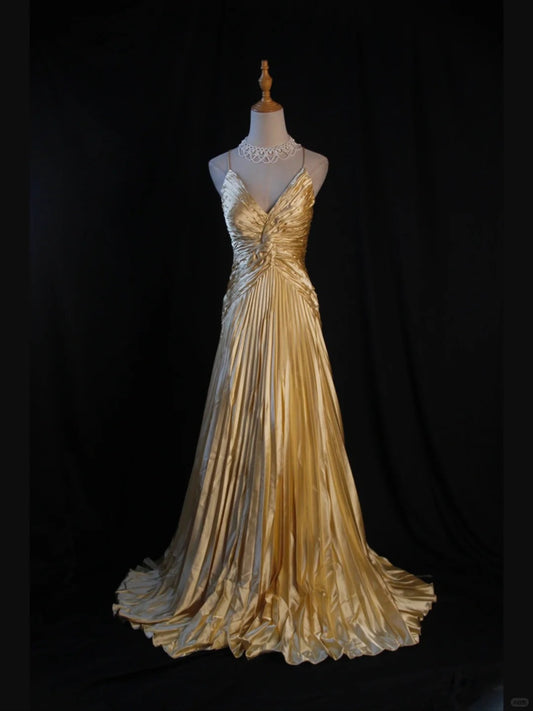 Exquisite gold bead decoration, fashionable off shoulder long satin Prom dress, evening gown nv5204
