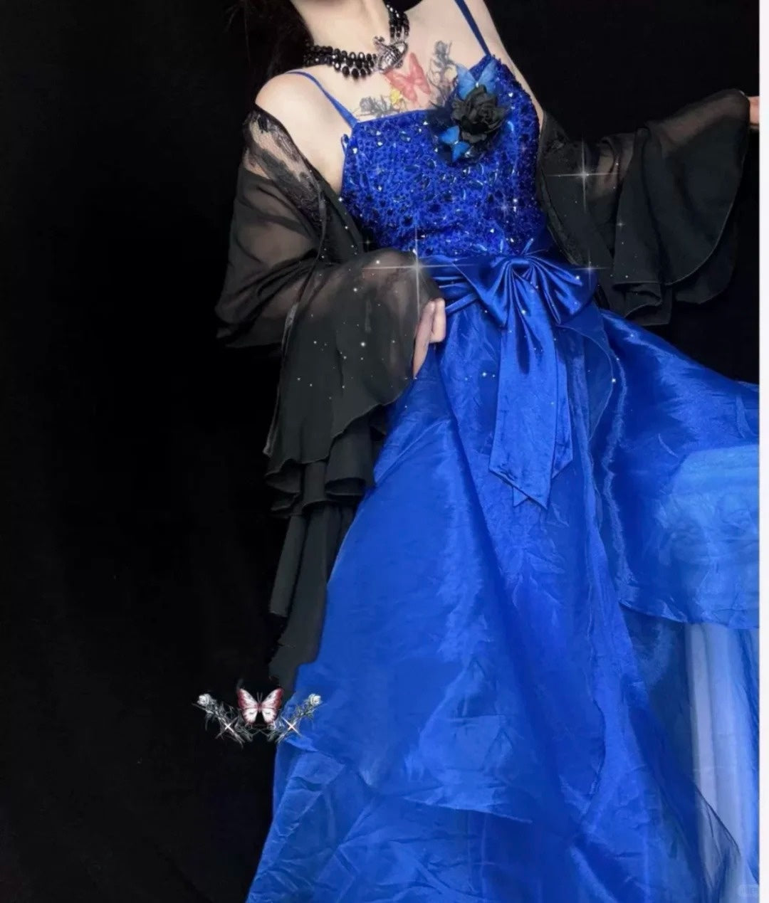 Blue gorgeous exquisite beaded long tulle ball gown evening dress party dress nv4376
