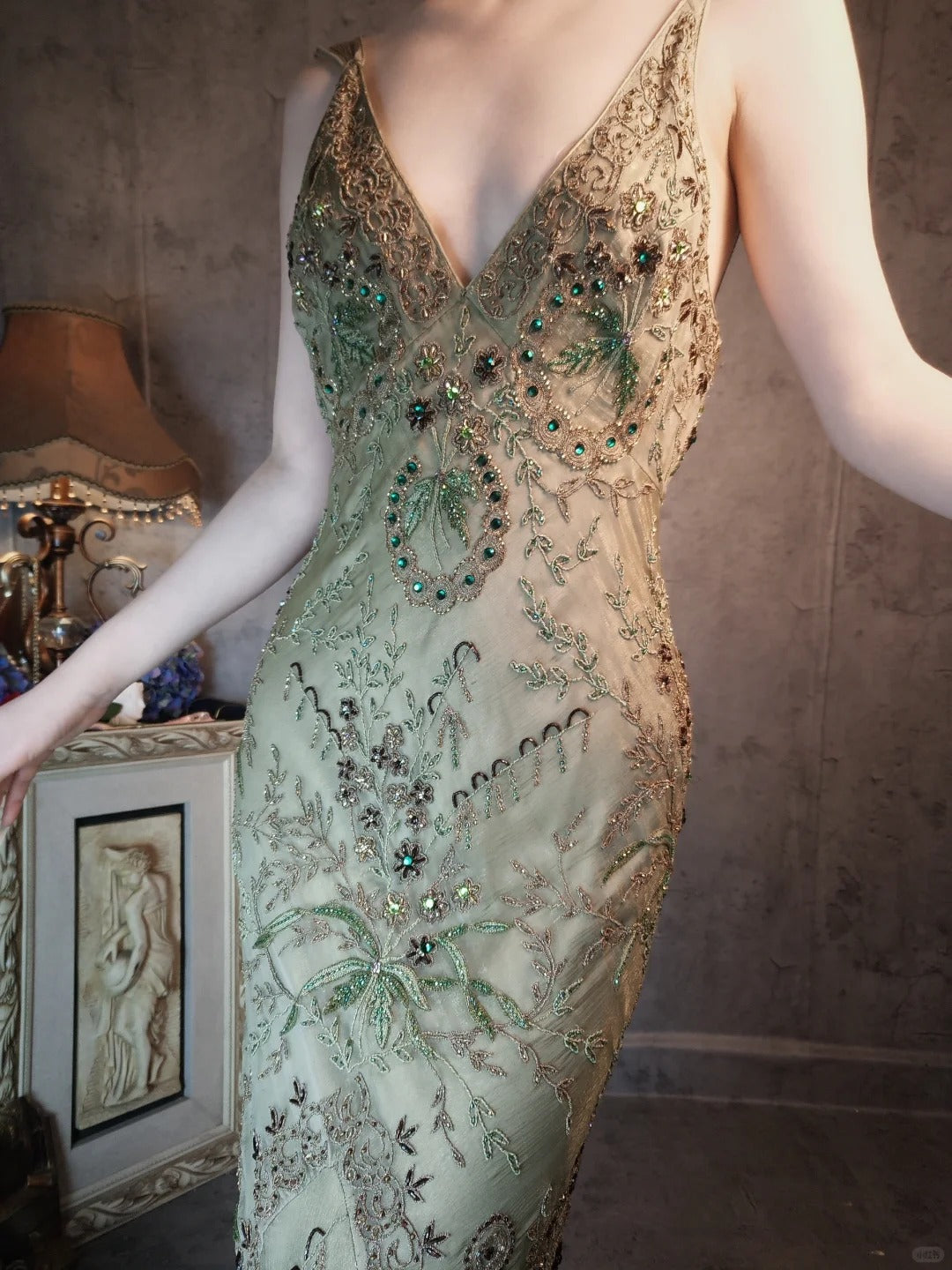 Enchanting dark green vintage long exquisite beaded prom dress nv5434