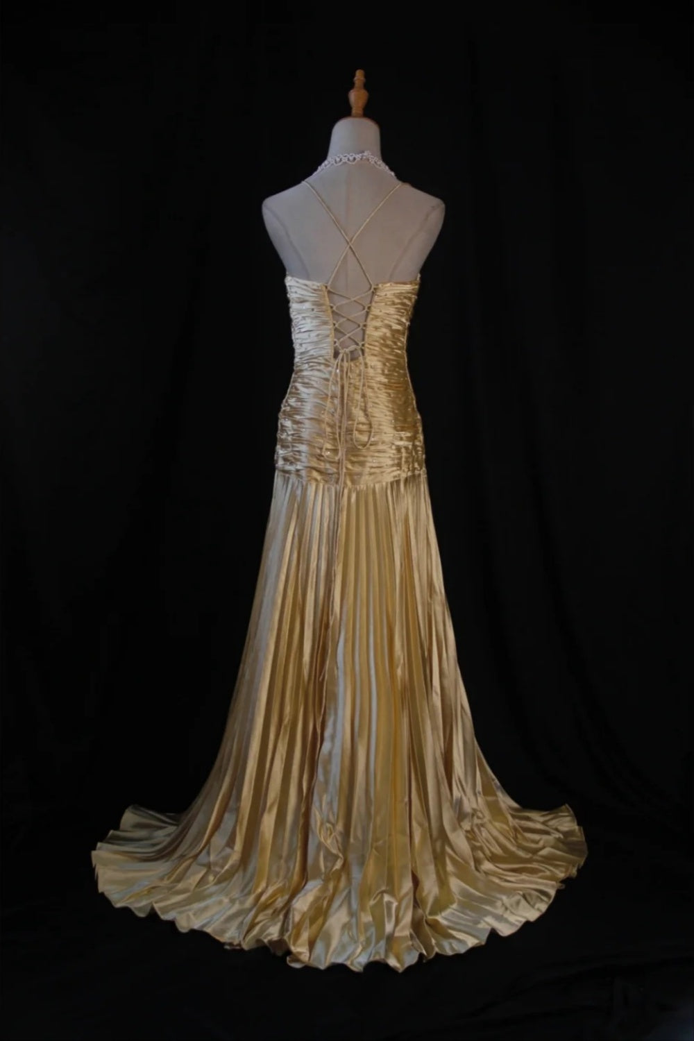 NiceVestidos--Fairy Like Glam Gold Pleated Criss Cross Prom Dress NV5786