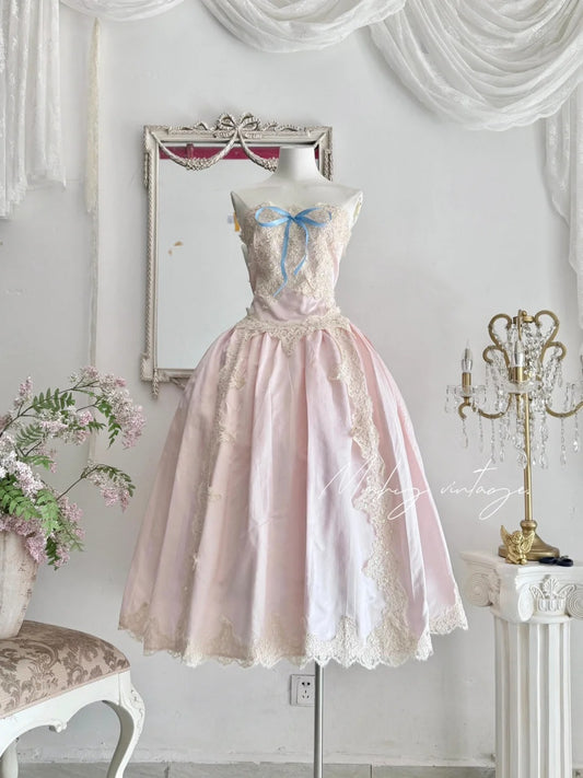 Pink princess exquisite little pearl embellished dress satin A-line floral lace long coming-of-age ceremony birthday sweet little princess prom dress evening dress coming-of-age ceremony birthday dress prom dress nv4084