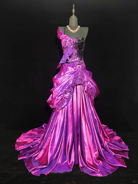 Purple exquisite beaded gorgeous vintage witch ball long ball gown nv5230