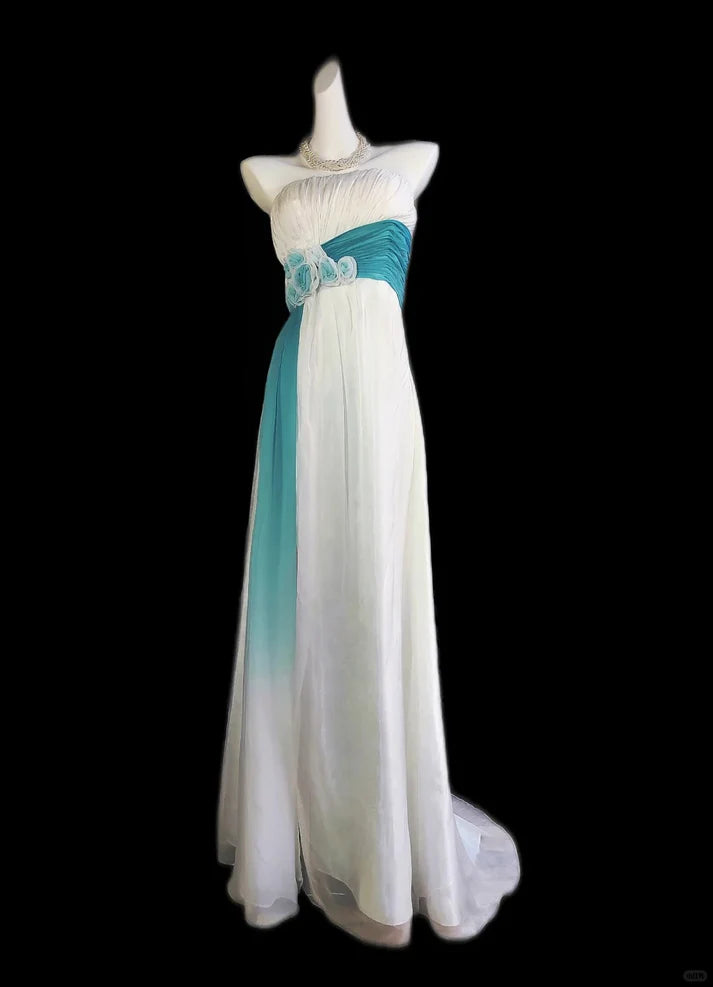 White Blue Floral Long Tulle Elegant Formal Prom Dress Evening Dress Party Dress Bridesmaid Dresses nv4275