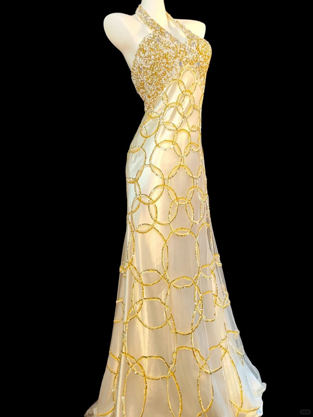 Elegant yellow, beaded satin long mermaid prom dress, evening gown nv5227