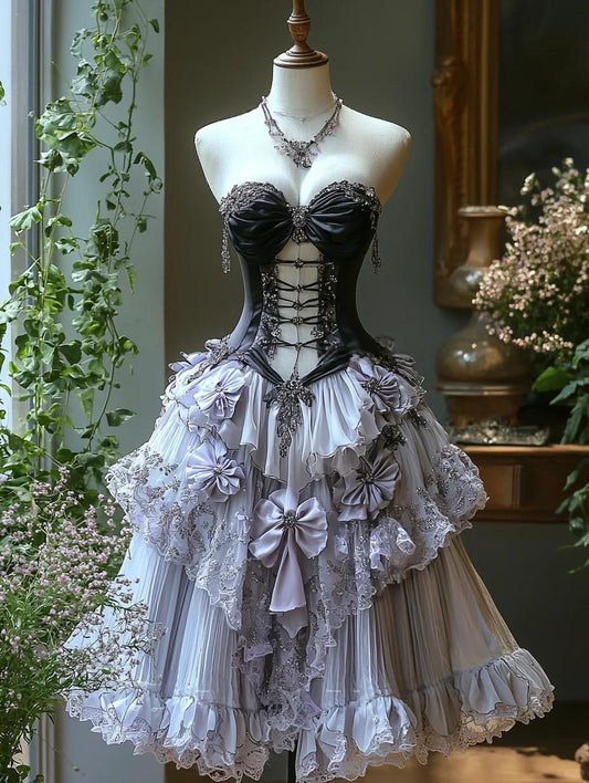 Purple lace bow short/mid-length homecoming dress prom dress evening dress birthday party dress nv4714