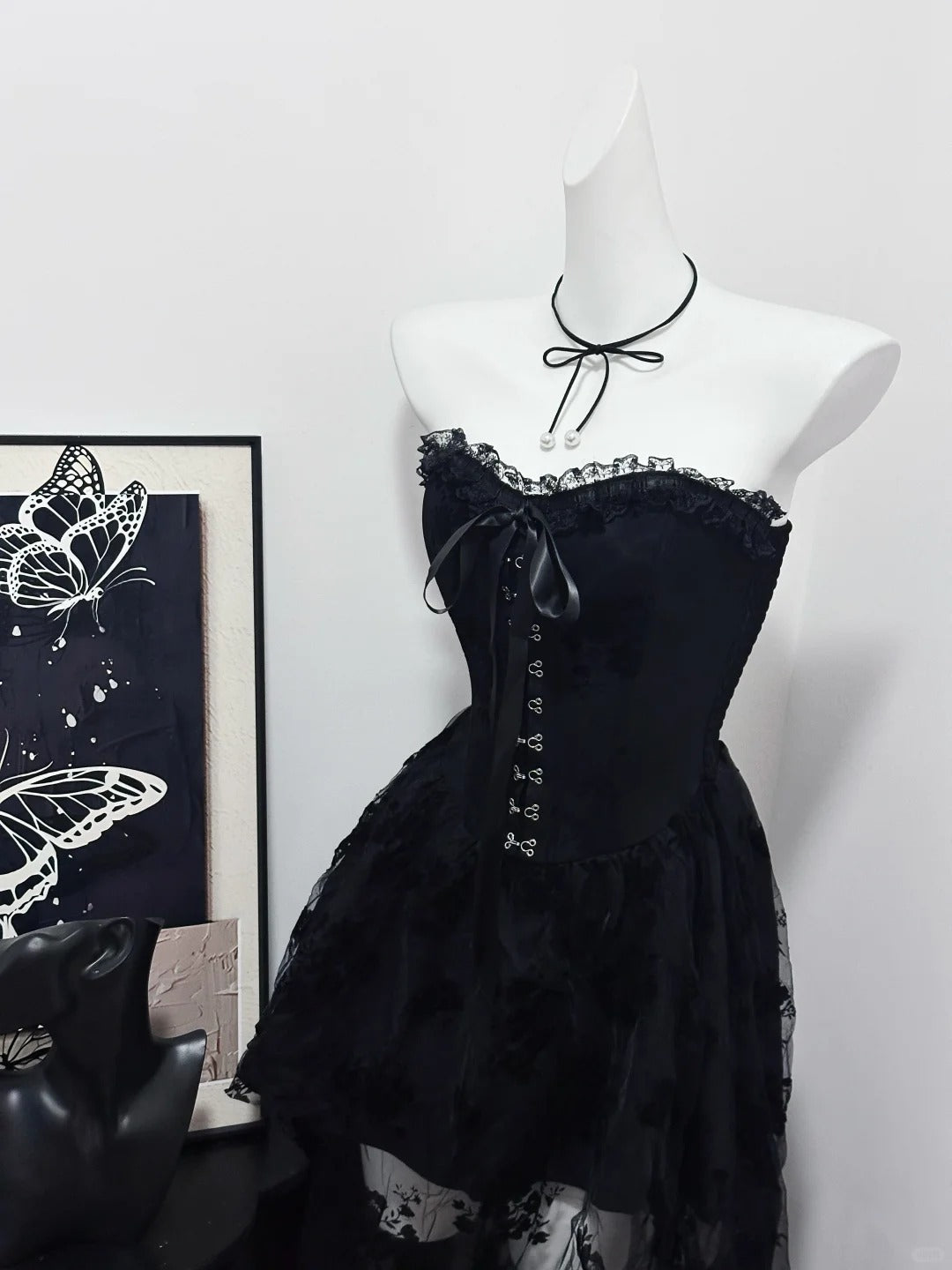 Black Vintage Elegant Delicate Lace Long Homecoming Dress Prom Dress Evening Dress Birthday Party Dress Prom Dress nv4048