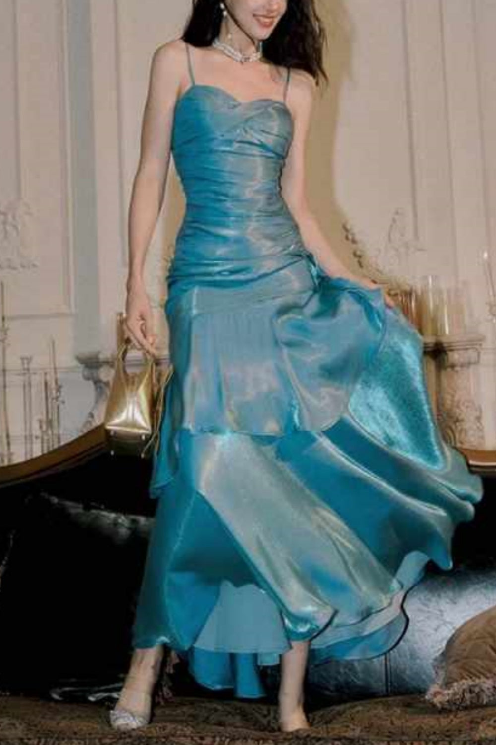 NiceVestidos--Sleeveless Lake Blue Shiny Slim fit Floor length Evening Dress NV5784