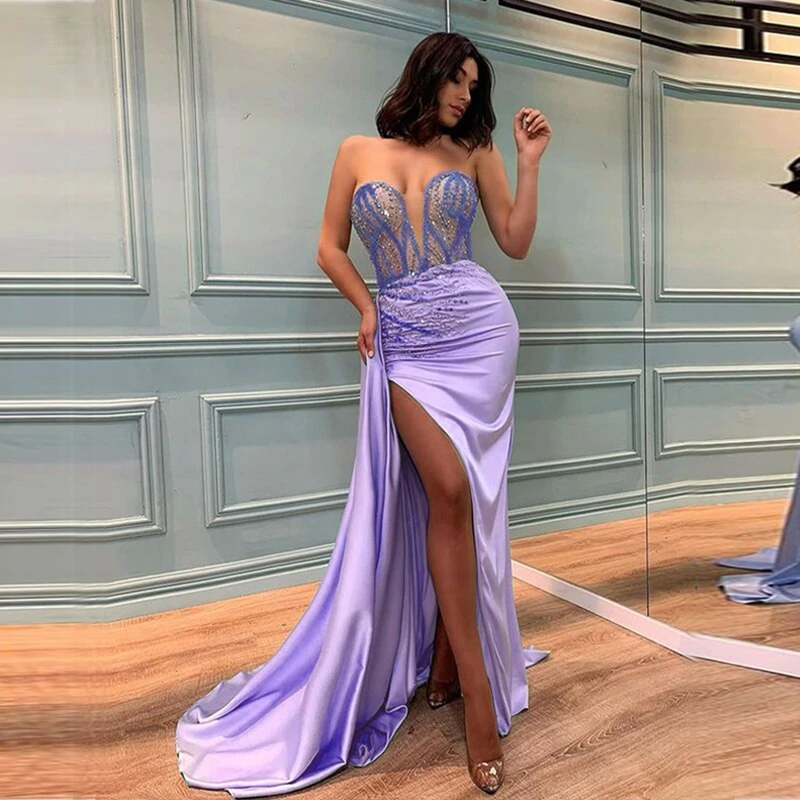 2022 New Summer New Casual Light Purple Sequins Sexy Prom Dresses nv3