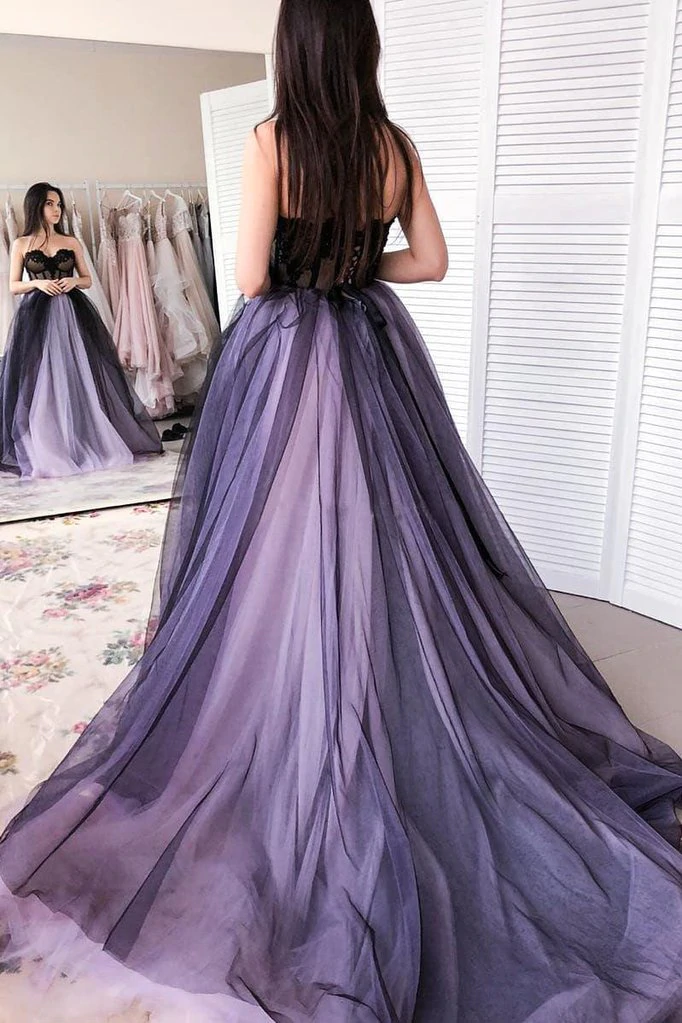 Green/Purple Elegant Lace Tulle A-Line Long Tulle Formal Prom Dress Evening Gown Sexy Backless Wedding Dress nv84