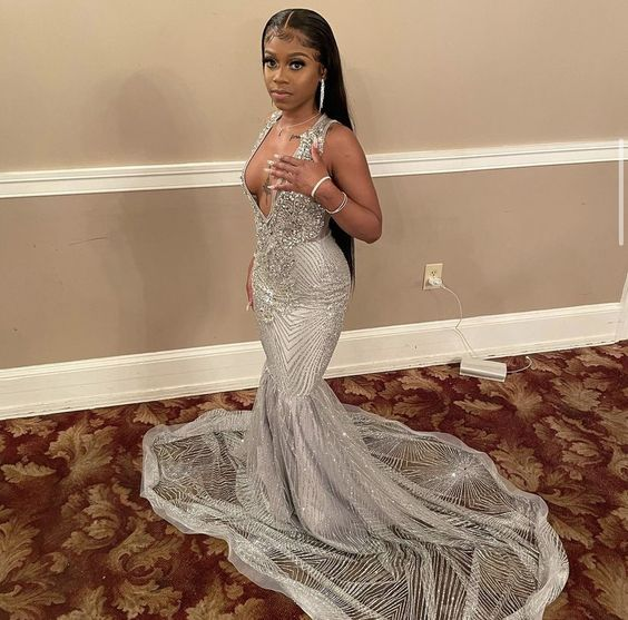 Silver Mermaid Women Formal Evening Party Prom Gowns nv840