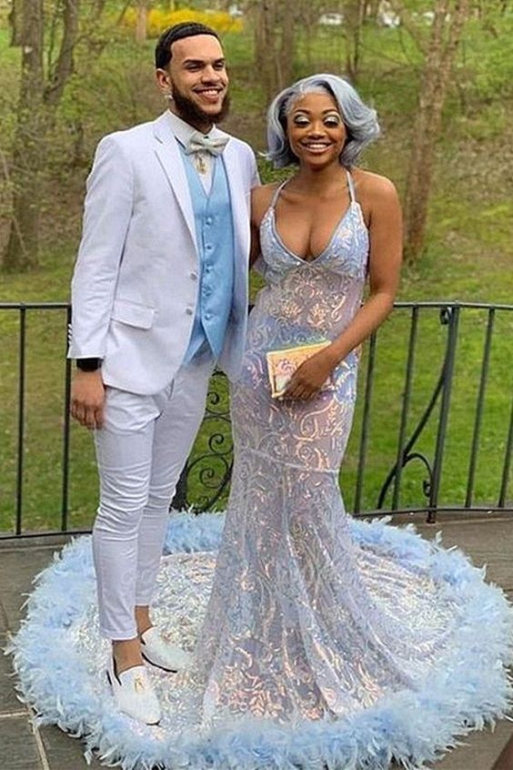 Gorgeous V-neck Spaghetti Straps Transparent Appliques Lace Floor-length Mermaid Prom Dresses nv838