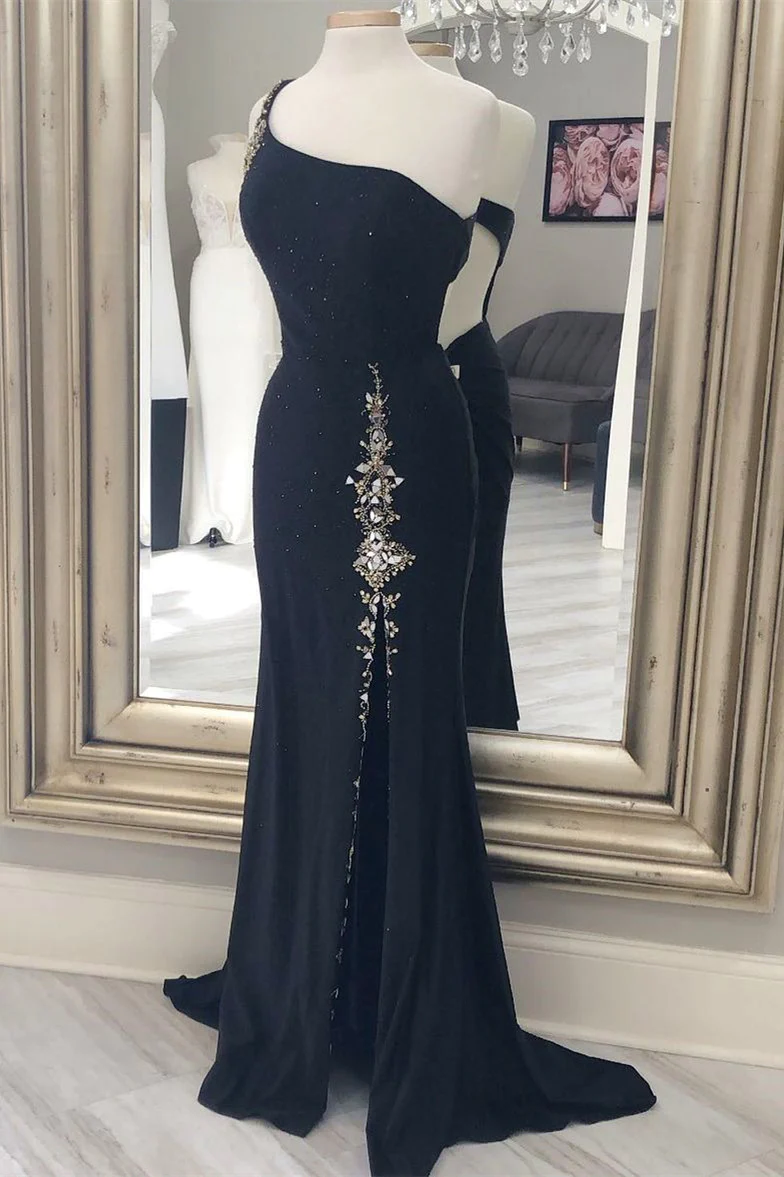 Mermaid Light Blue One Shoulder Prom Dress with Beads nv855