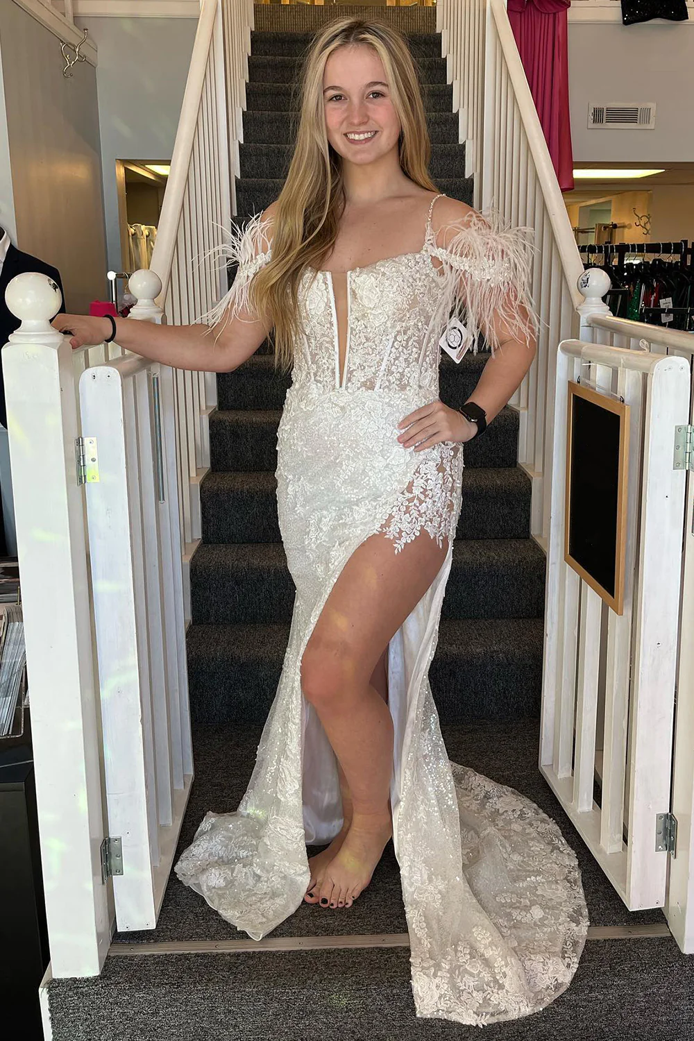 Lavender Appliques Mermaid Prom Dress with Feathers nv649