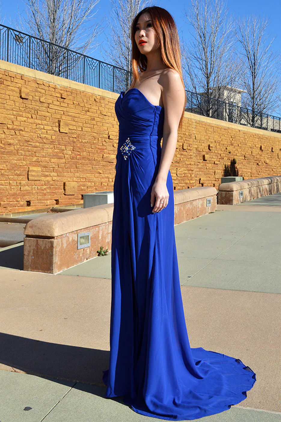 A-LINE SWEETHEART FLOOR LENGTH CHIFFON FRONT SLIT RHINESTONE PROM DRESS nv758