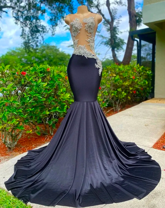 Black O Neck Long Prom Dress 2024 For Arabic Women Beaded Birthday Party Gown Appliques Evening Gowns Mermaid nv898