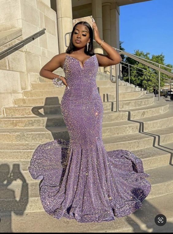 Sparkly Long Prom Dress Purple Sequins Mermaid Evening Dress nv927
