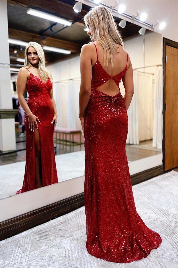 Sheath/Column Sequins Spaghetti Straps Sleeveless Floor-Length Prom Dresses nv920