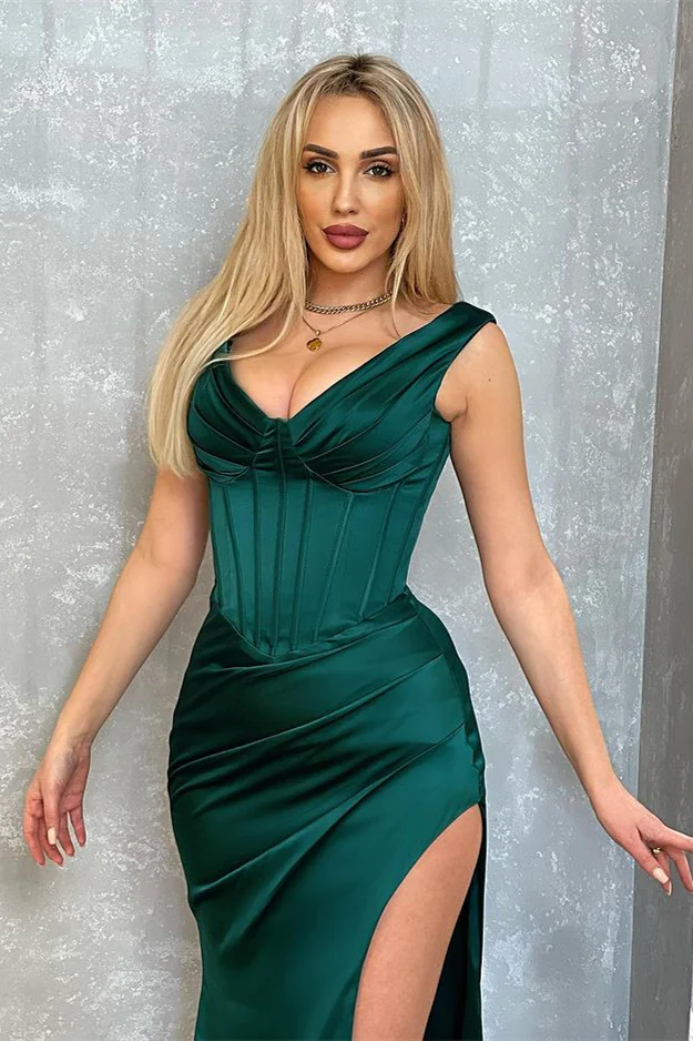 Sexy ärmelloses dunkelgrünes langes Ballkleid mit Schlitz nv313