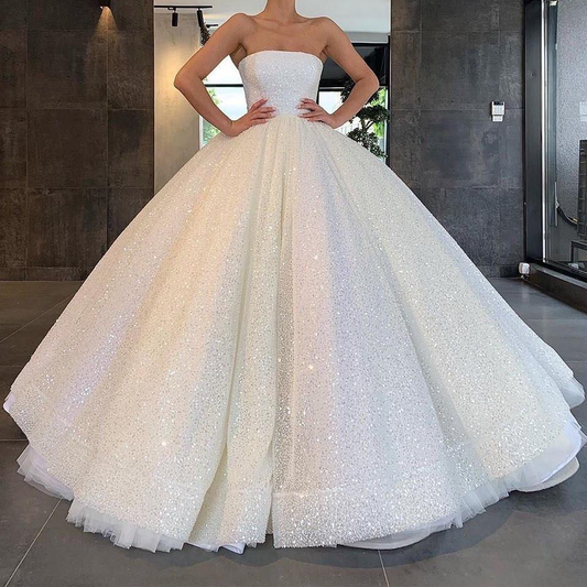 Glitter Strapless Ball Gown Wedding Dresses Sparkly Bridal Gown Prom Dress nv252
