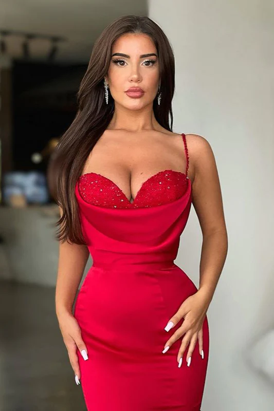 Sexy rotes Meerjungfrau-Ballkleid mit Spaghettiträgern lang im Angebot nv162