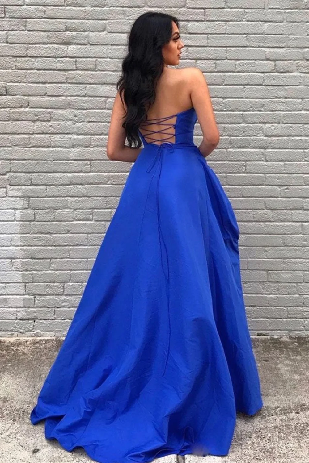 Sweetheart Neck High Low Blue Long Prom Dresses, Strapless Blue Formal Graduation Evening Dresses nv332