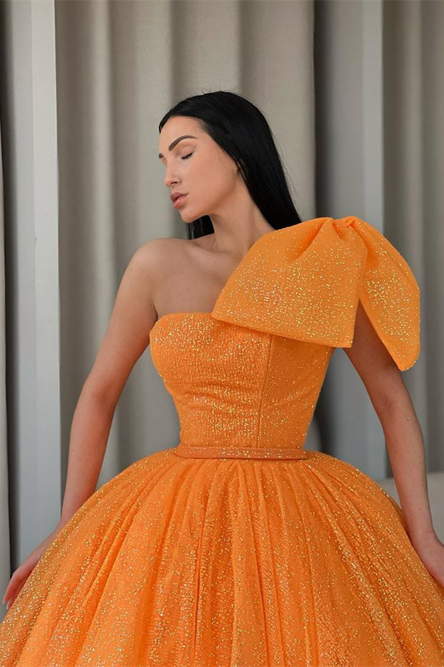 Bellasprom Ball Gown Orange Prom Dress Sequins With Bowknot One Shoulder nv558