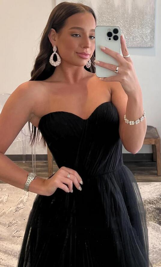 Black Sweetheart Tulle Long Prom Dresses nv1018
