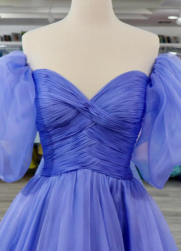 Off-Shoulder Puff Sleeves Pleated Long Prom Dress nv1026