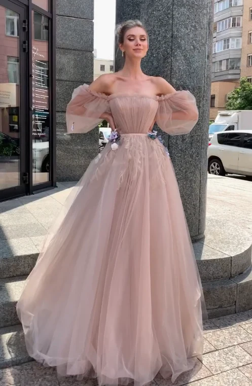Langes Ballkleid aus rosa Tüll, NV1052