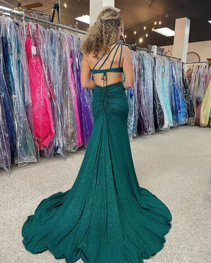 Gorgeous Mermaid One Shoulder Dark Green Prom Dresses with Beadingnv824