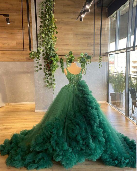 Chic ball gown green prom Dresses evening Dresses nv61