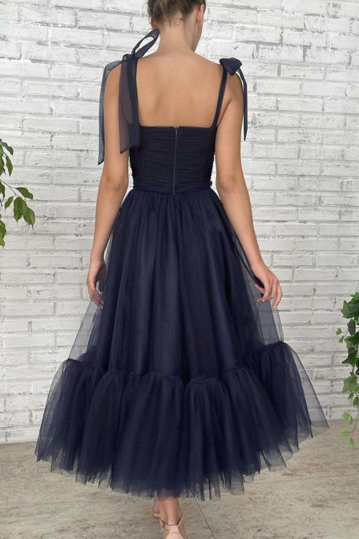 Blue tulle long short prom dress blue evening dress nv57