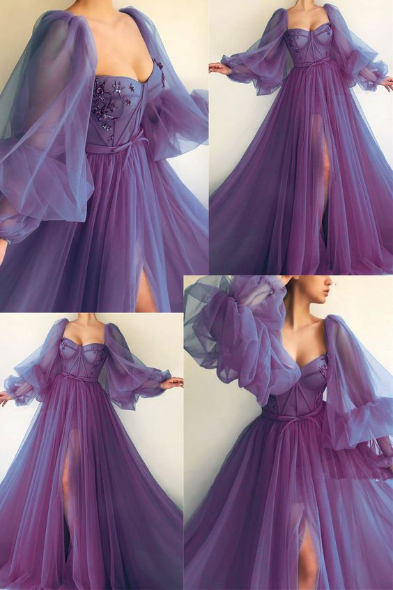 Purple Elegant Tulle Long Formal Prom Dress Evening Gown Party Dress nv104